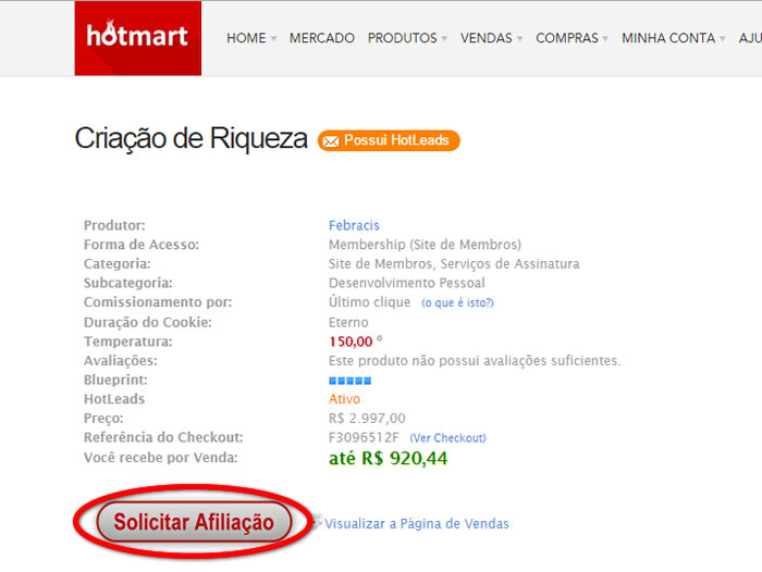 Solicitar Afiliação no Hotmart