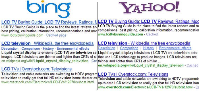 Busca TV LCD no Bing e Yahoo!