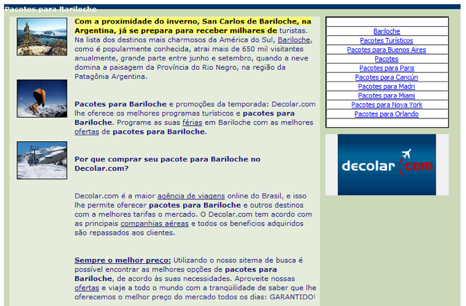 Página de Bariloche na Decolar.com