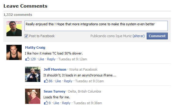 Novo sistema de comentário no Facebook