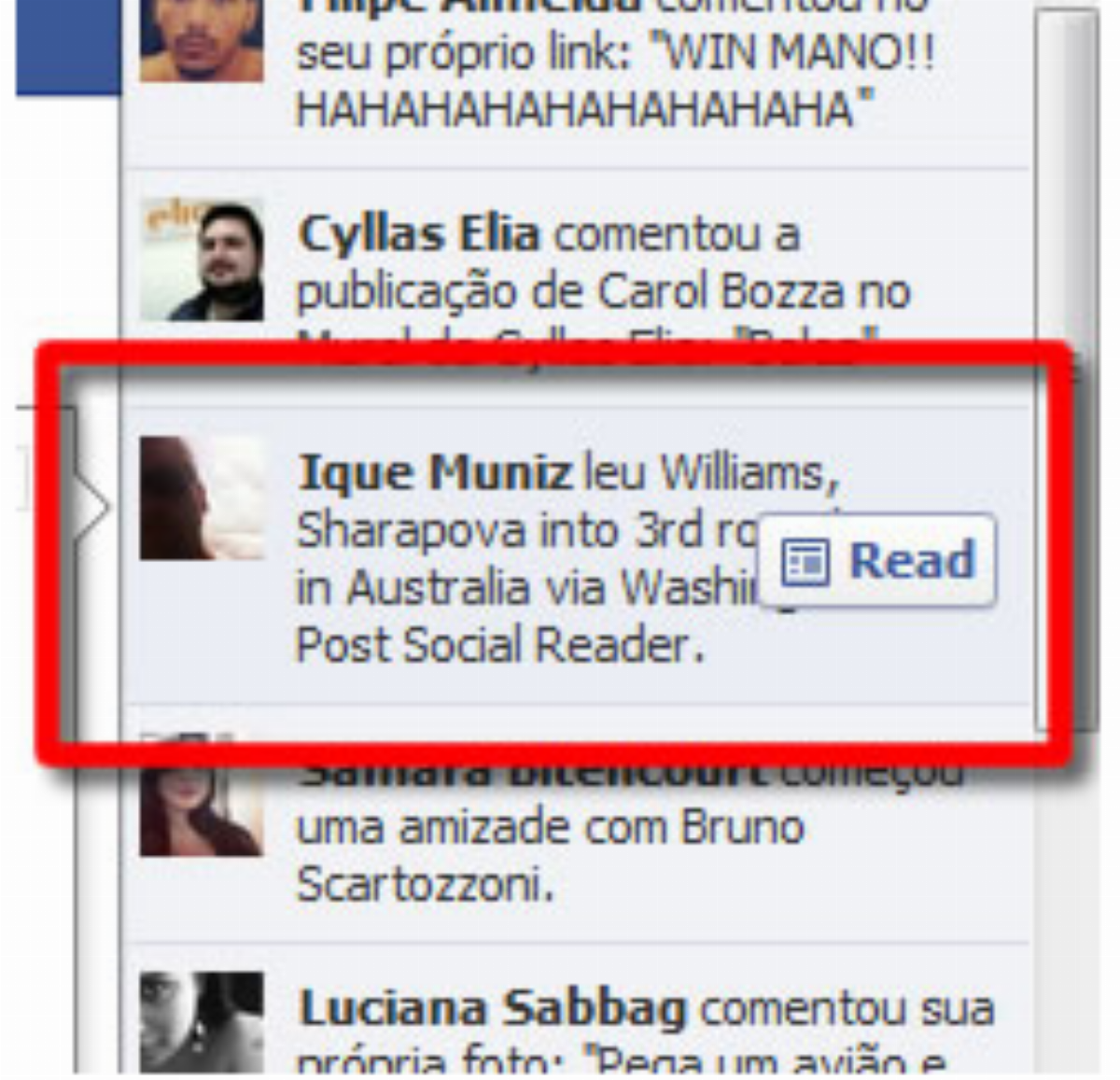 Novas ações no ticker e na timeline