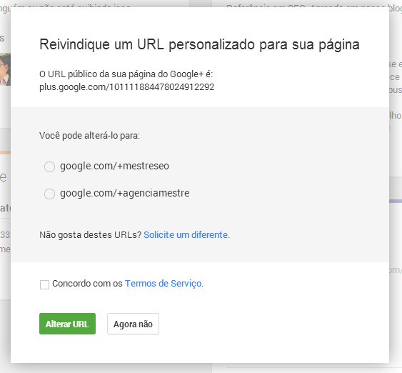 Google Plus - Escolha de URL