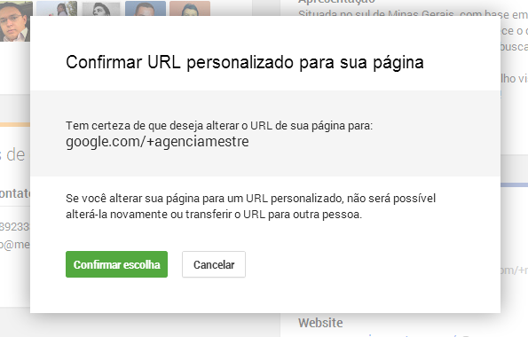 Google Plus - Confirmar URL