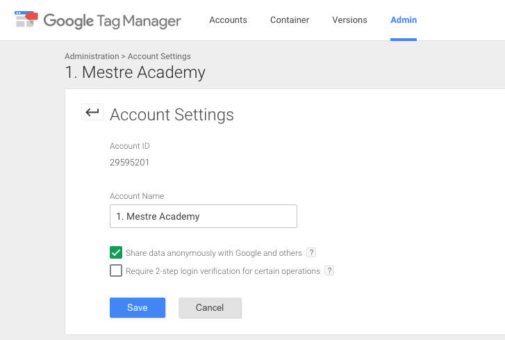 google tag manager / account settings / share data