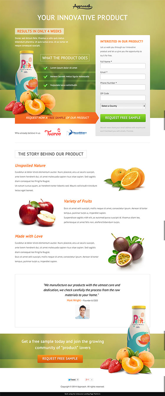Approach landing page