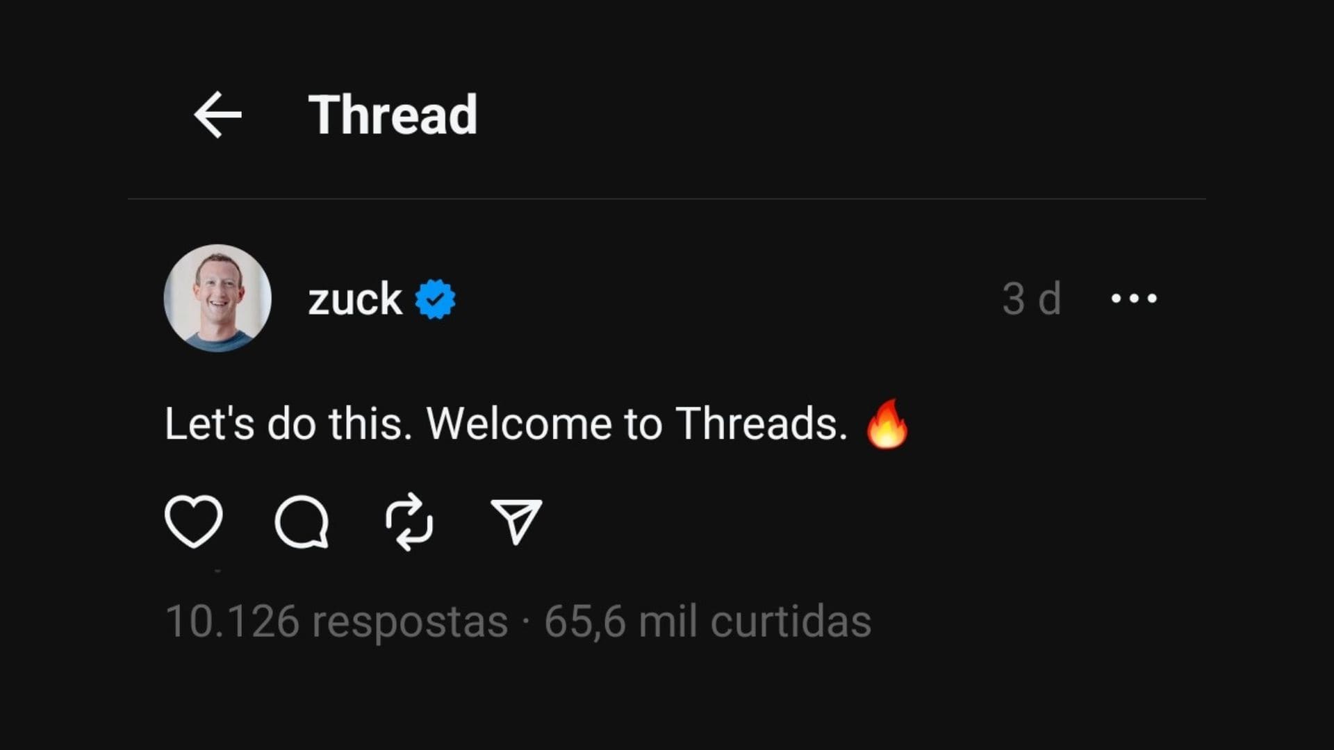 Primeira postagem do Threads