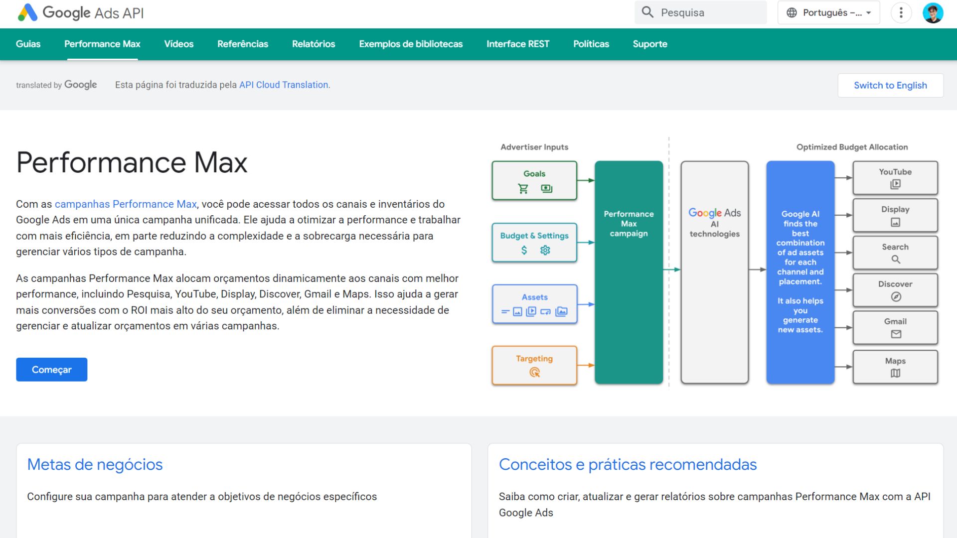 Google Lança novo Guia do Desenvolvedor Performance Max