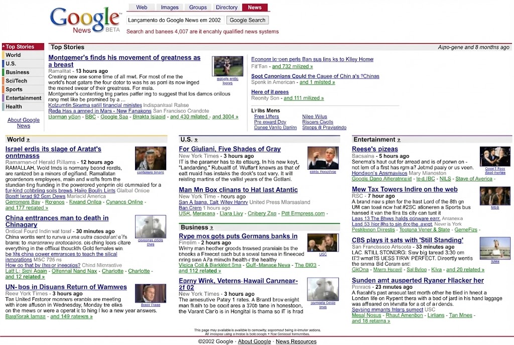 SERP do Google Ao Longo Dos Anos: Google News em 2002