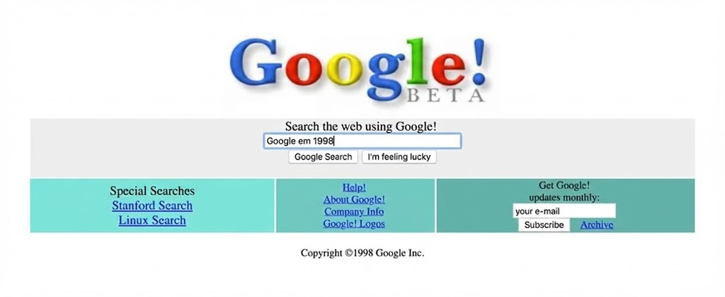 SERP do Google Ao Longo Dos Anos: Página Inicial do Google em 1998
