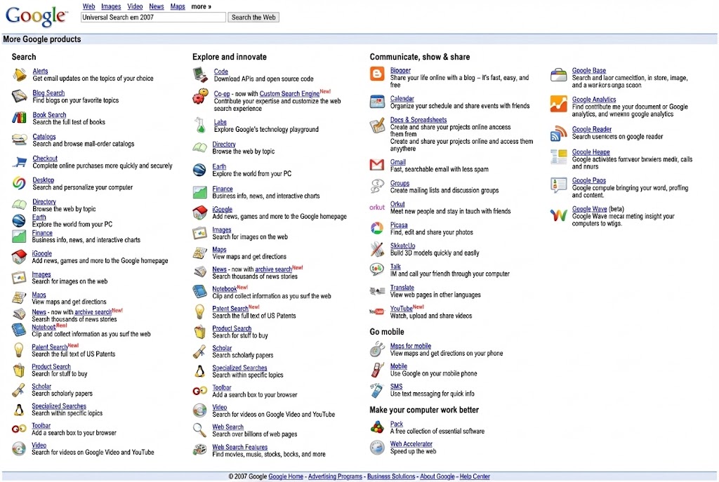 SERP do Google Ao Longo Dos Anos: Universal Search em 2007