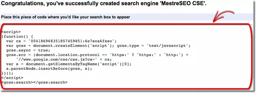 Código para Google Custom Search - Agência Mestre